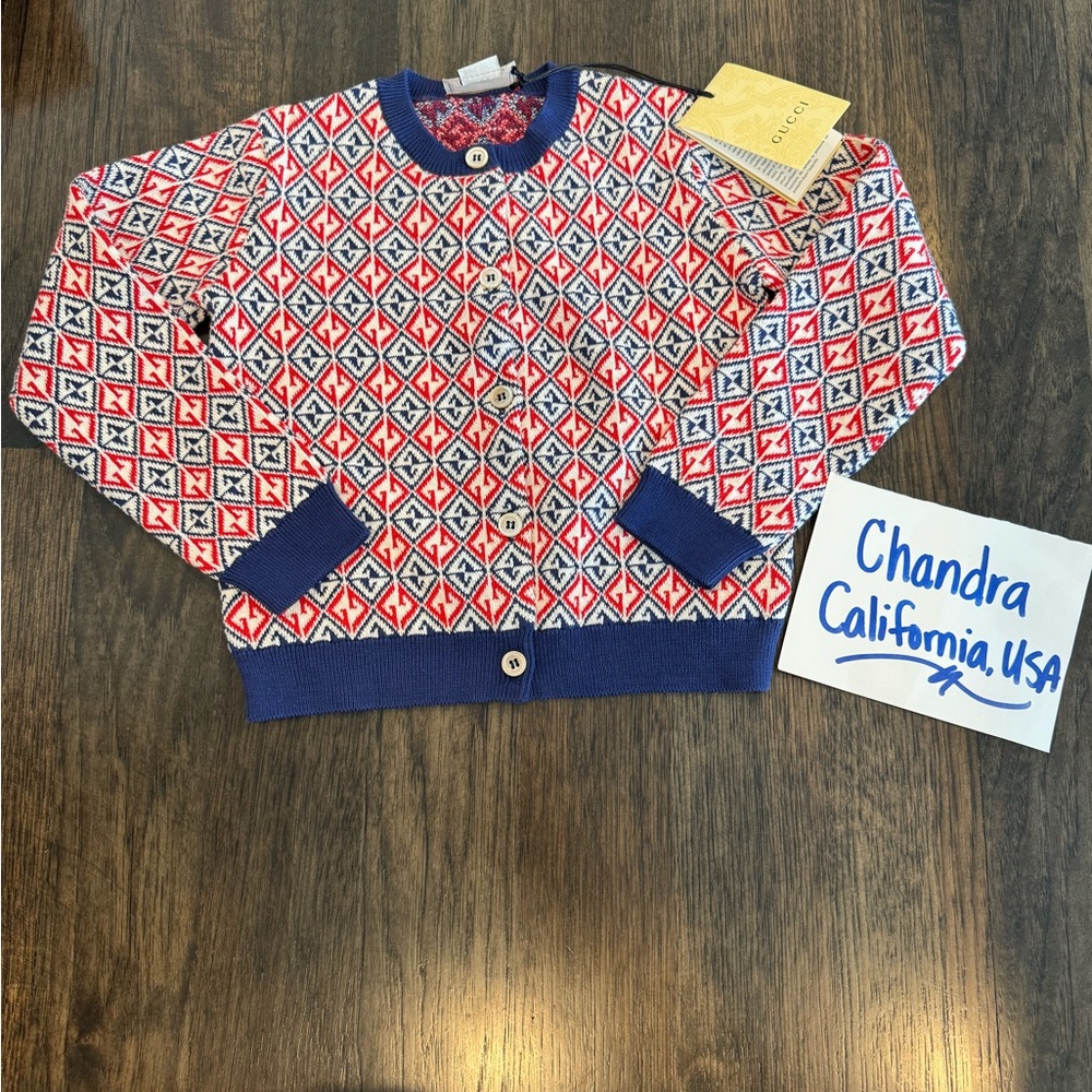Toddler Red, White, Blue Cardigan Wool 24 Months